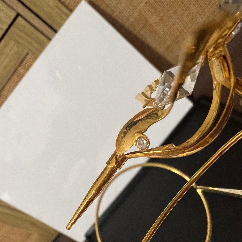 24K Gold Plated Hummingbird Crystal Figurine on Stand - Picture 7 of 7